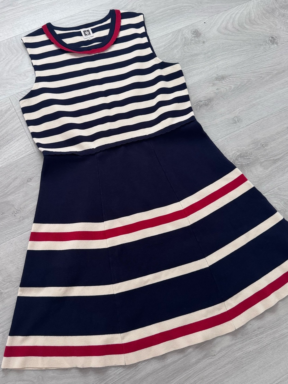Nautical Stripe Navy & Cream Dress with Red Accents